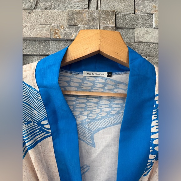 Blue Fish Swimsuit Bathing Suit Coverup Kimono Mini Dress Small - Picture 4 of 11